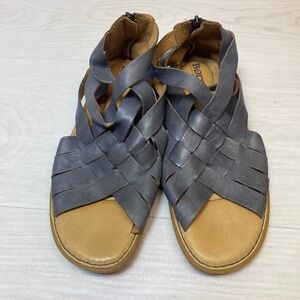 Born Womens 10 Gladiator Sandals Woven Blue Leather Back Zip Flat Boho BR0032934